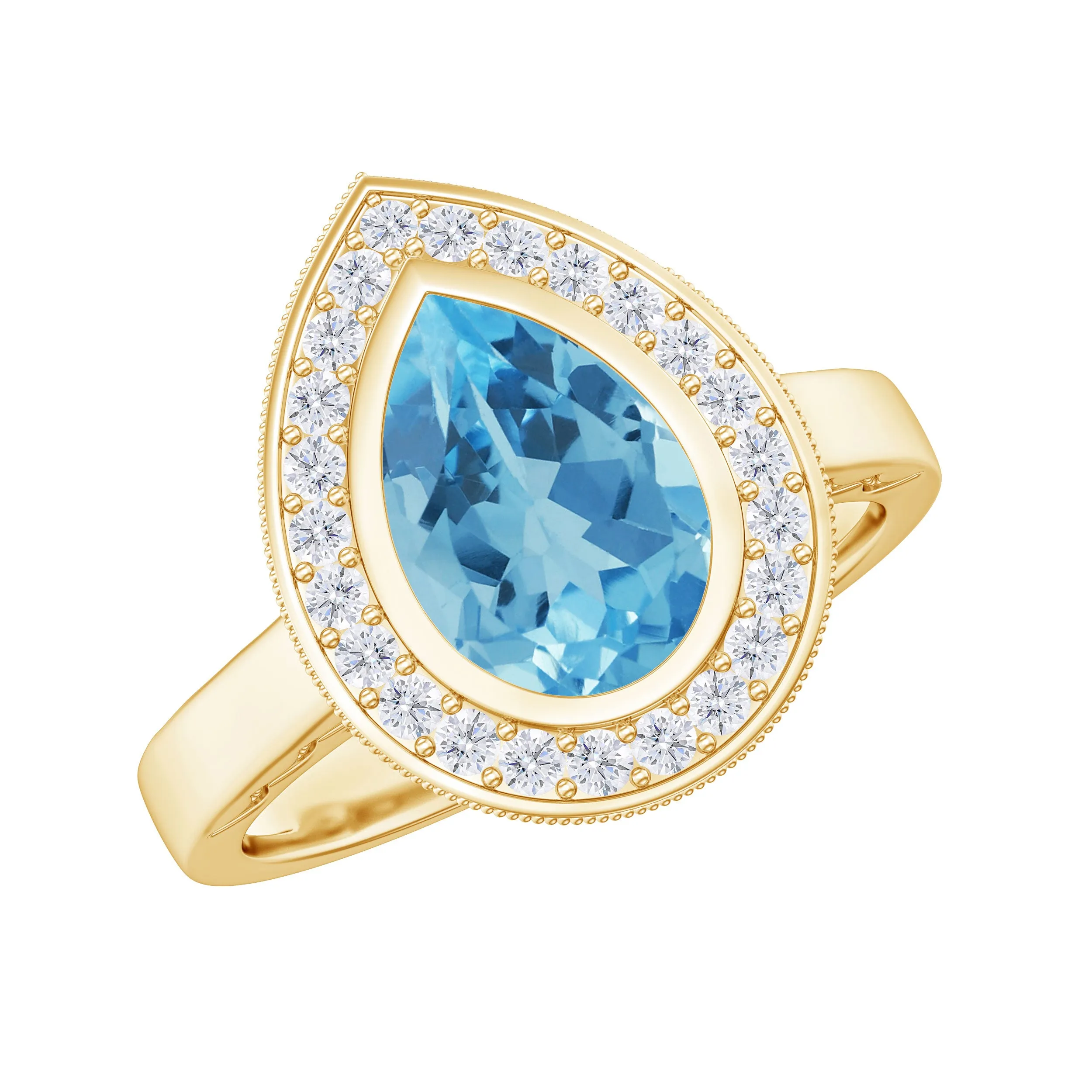 2.25 CT Engagement Ring with Swiss Blue Topaz and Diamond Halo