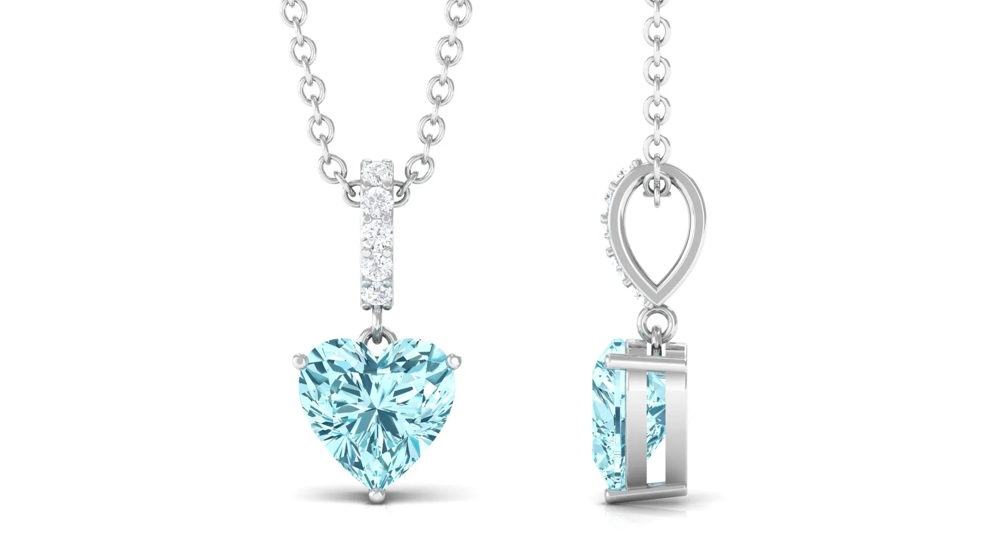 6 MM Heart Shape Aquamarine Solitaire Pendant with Diamond Bail
