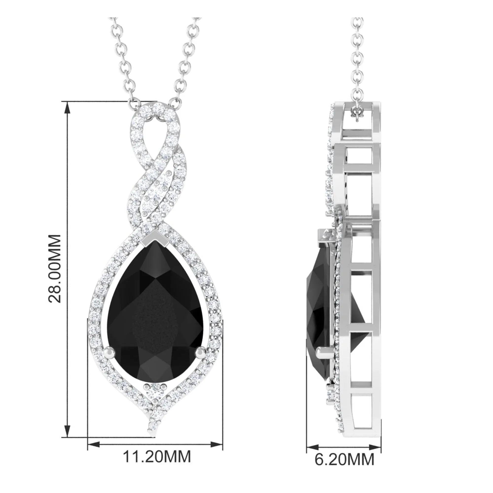 Black Spinel Teardrop Dangle Pendant with Moissanite Accent