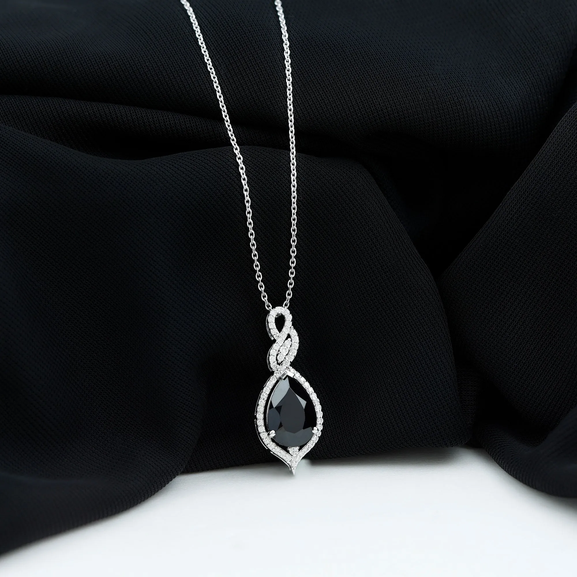 Black Spinel Teardrop Dangle Pendant with Moissanite Accent
