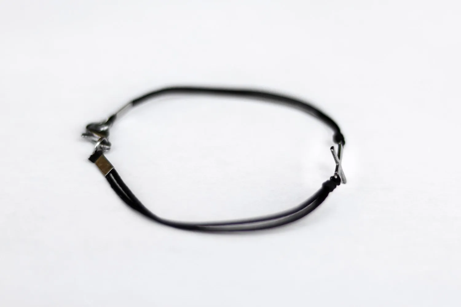 Cross bracelet, waterproof bracelet, stainless steel silver cross charm, christian catholic jewelry, black cord, gift for her, custom size