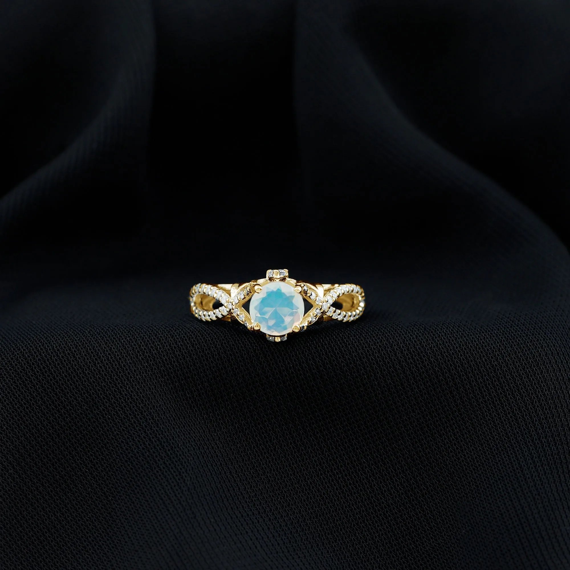 Designer Ethiopian Opal and Diamond Crossover Engagement Ring