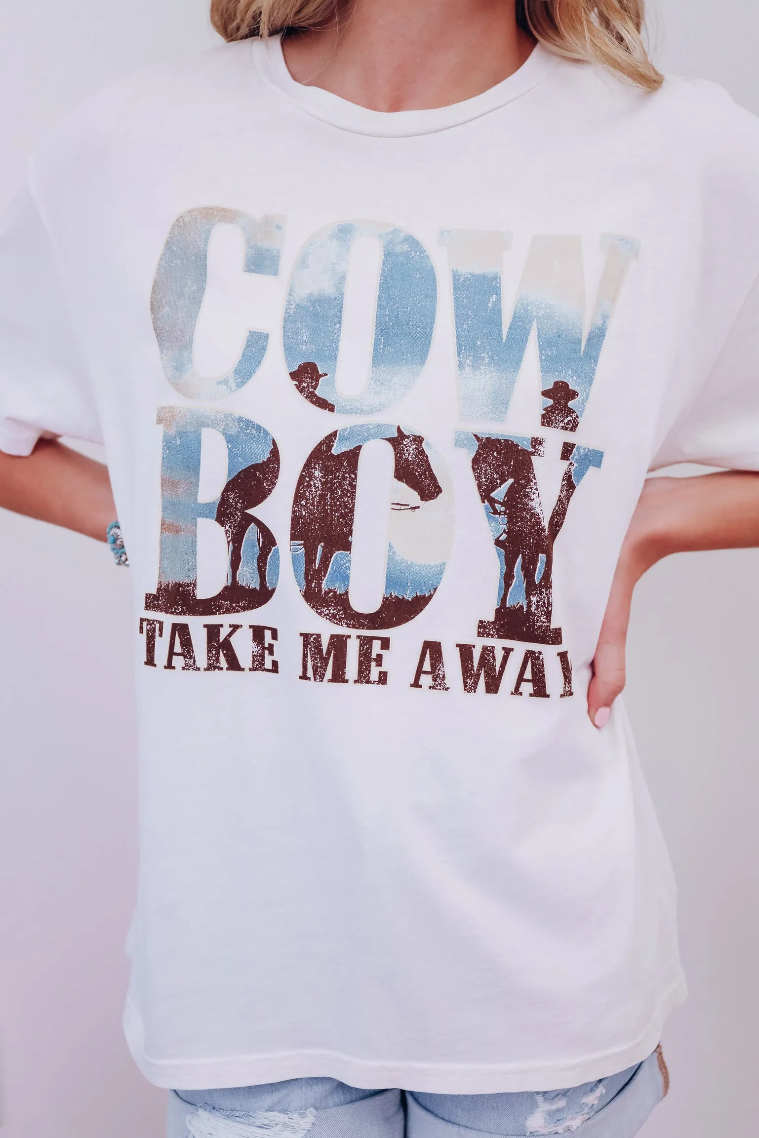 "Cowboy Take Me Away" Graphic Tee - Mineral Ivory